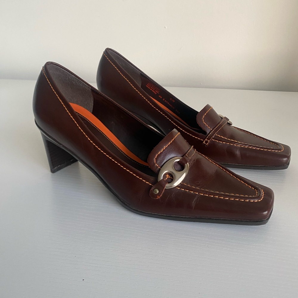 Vintage Enzo Angiolini Dark Brown Leather Pumps - 2 1/4 inch Heel - Size 6